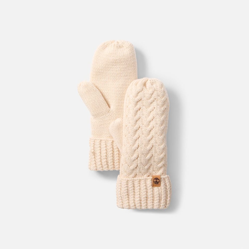 Women's Cable Mittens, White Smoke